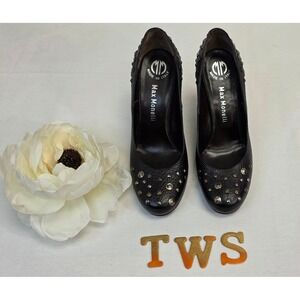 Max Monelli Italy Womens Black Studded Pebbled Leather Block Heel Pumps 37.5